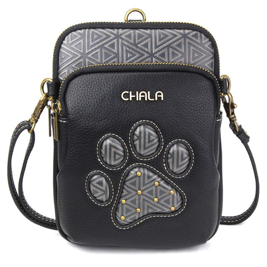CHALA UNI Cellphone Xbody - Womens RFID Protected Faux Leather Crossbody Bag with Adjustable Strap - Paw Print - black