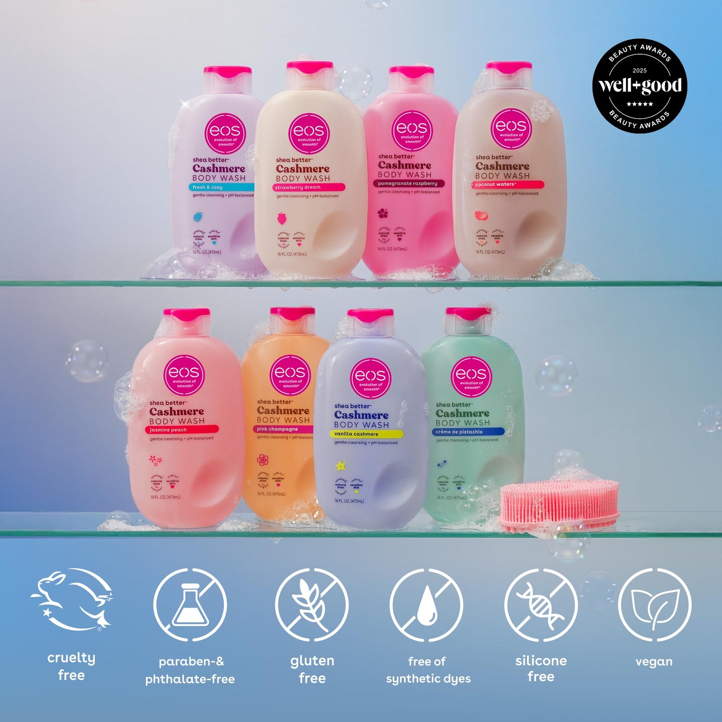 eos Cashmere Body Wash - Coconut Waters, Moisturizing Body Wash, Creamy Gel Formula, with Shea Butter, Glycerin, Vitamin E, pH Balanced, Sensitive