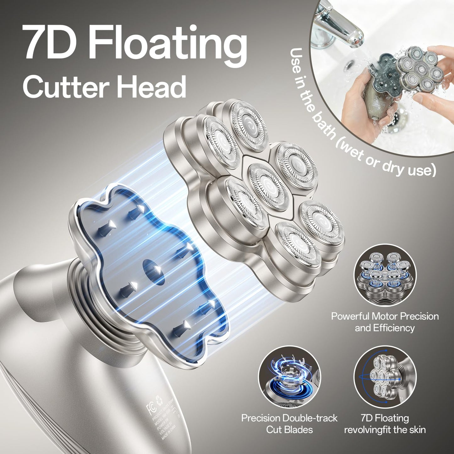 Head Shavers for Bald Men - Electric Razor for Men, 7D Magnetic Electric Shavers for Men, IPX7 Waterproof 5-in-1 Shavers for Men Grooming Kit Beauty and Personal Care WEQOEE