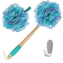 Yoove Bath Pouf with Handle - Body Scrubber Green Loofah for Women - Charcoal Infused Shower Loofah Sponge with Handle - Back Scrubber - Back Shower