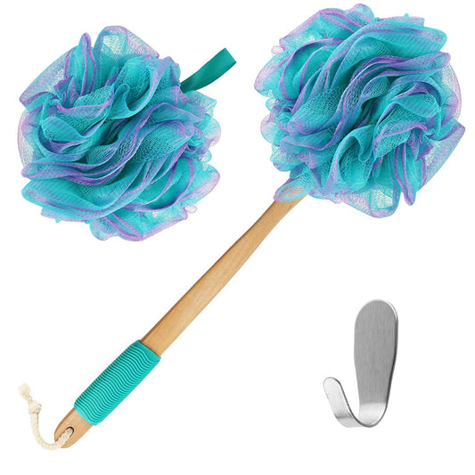 Yoove Bath Pouf with Handle - Body Scrubber Green Loofah for Women - Charcoal Infused Shower Loofah Sponge with Handle - Back Scrubber - Back Shower