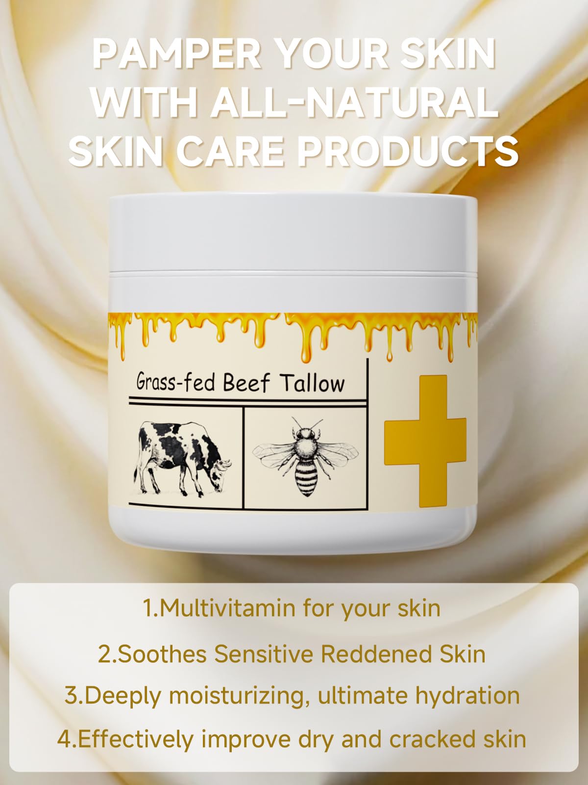 mkzea Beef Tallow for Skin, Beef Tallow, Tallow and Honey Cream, Grass Fed Beef Tallow, Whipped Beef Tallow for Face Moisturizer for All Purpose
