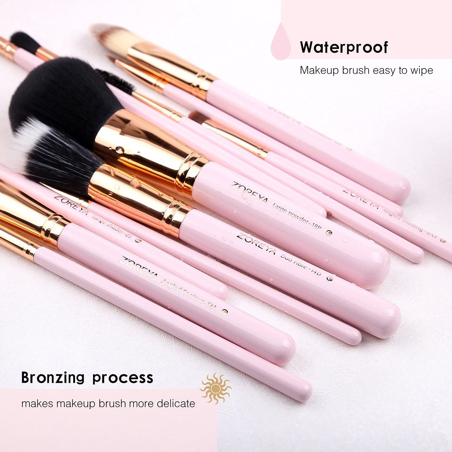 Z'OREYA Makeup Brush Set 12pcs Pink Synthetic Makeup Brushes Travel Set With Holder Makeup Brush Organizer Foundation Powder Contour Blush Eye