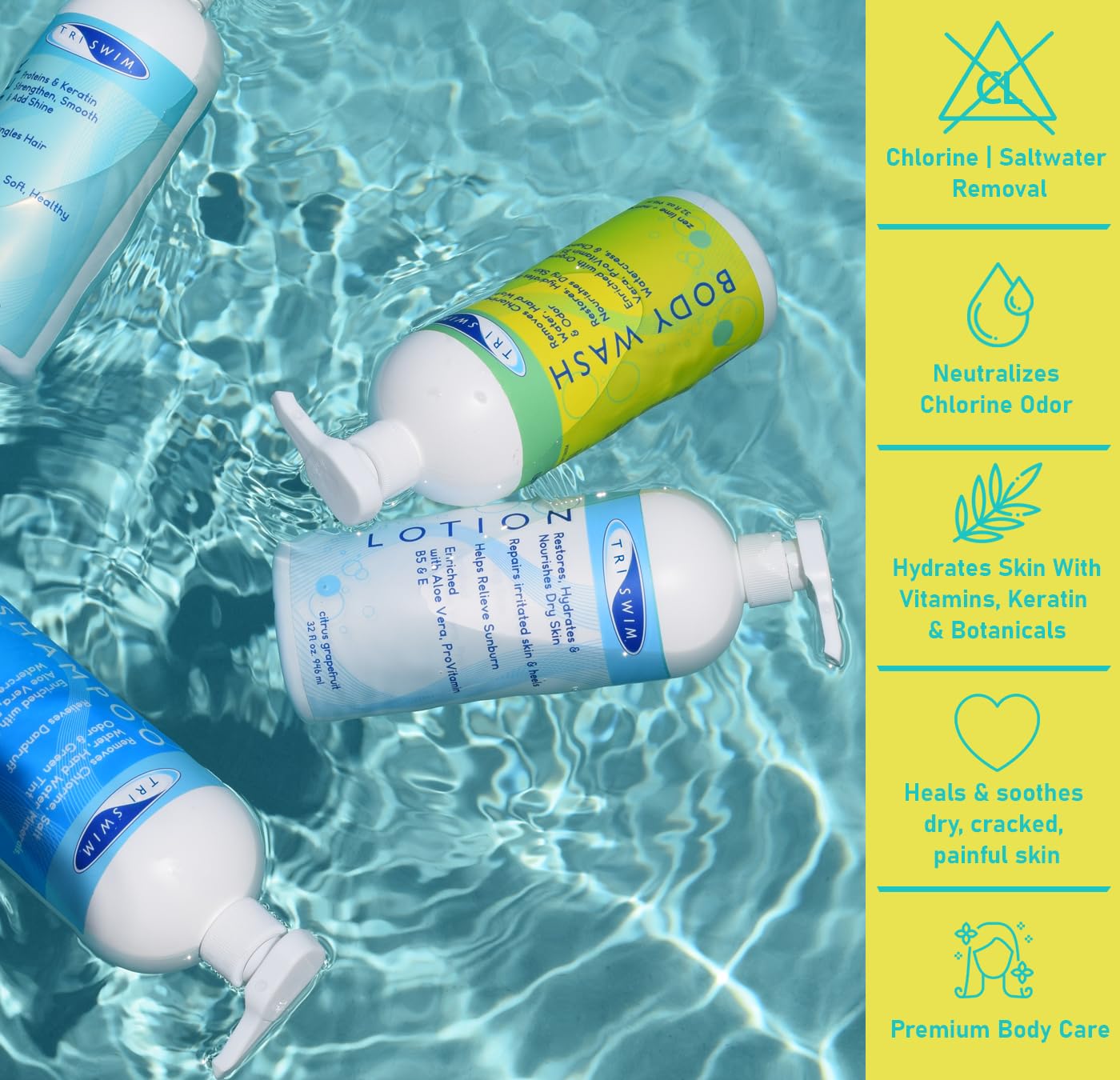 TRISWIM Chlorine Removal Body Wash 32 Fl Oz | Removes Chlorine, Bromine, Hard Water Minerals & Saltwater | Hydrates & Restores Skin | Zen Lime + Mango