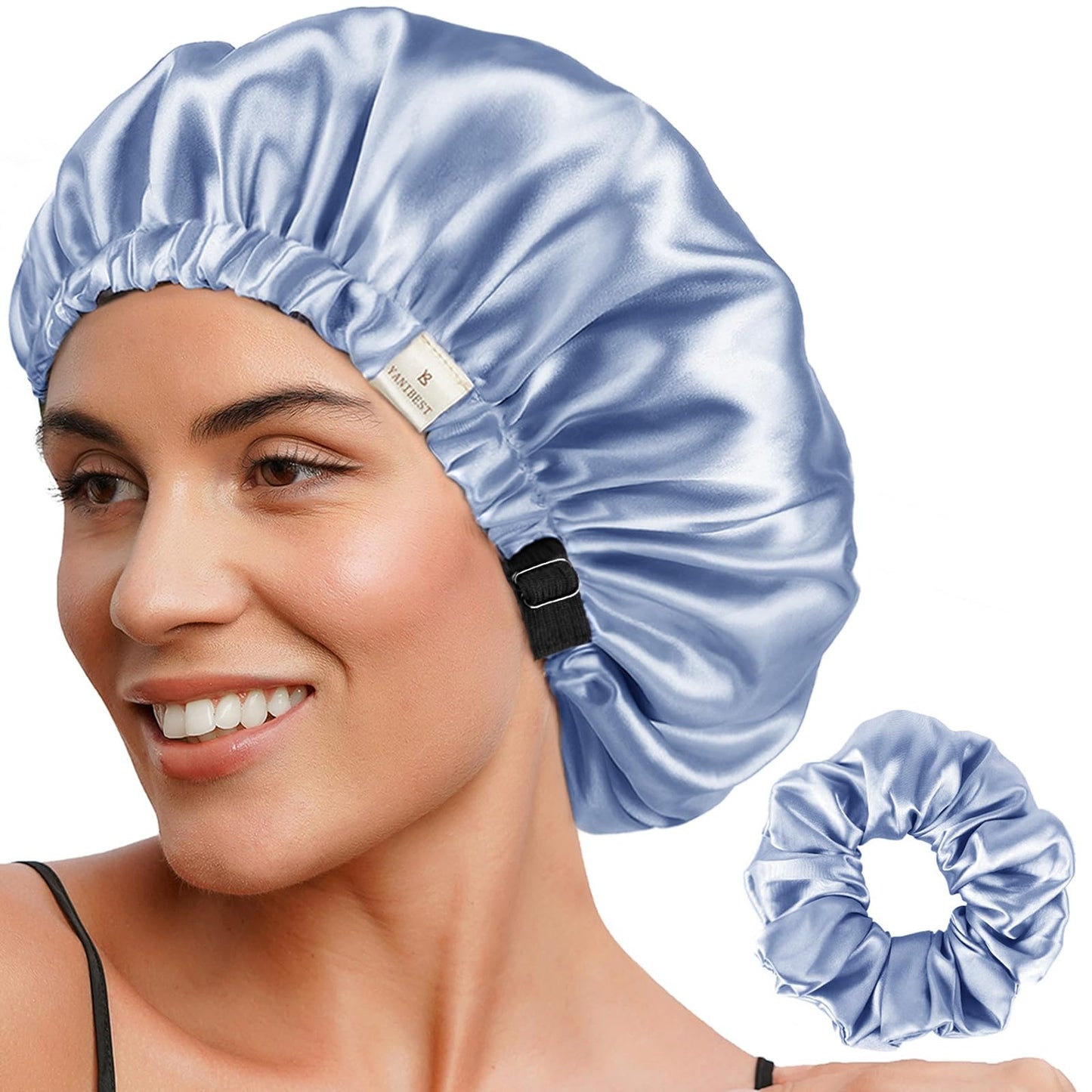 YANIBEST Adjustable Satin Bonnet Double Layer Hair Bonnet for Sleeping Bonnets for Women Hats Curly Natural Hair, Sky Blue Beauty and Personal Care YANIBEST