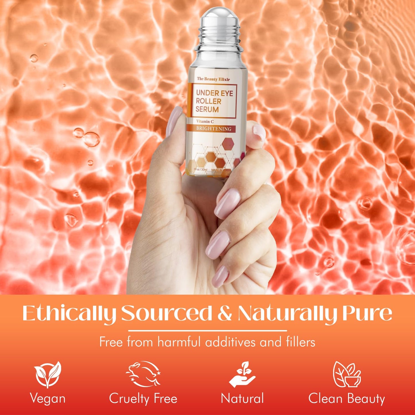 The Beauty Elixir Vitamin C Eye Roller For Puffy Eyes & Dark Circles - Dermatologist Tested, Brightens Under Eyes & Crow's Feet Treatment, Natural