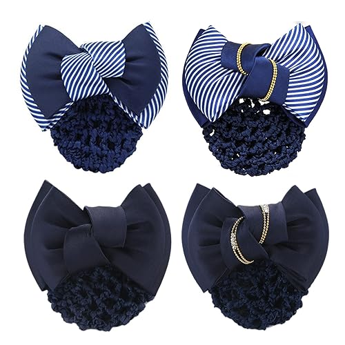 iRIIRIO 4pcs Women Hair Clip with Bowknot Hair Bun Cover Barrettes Net Snood Hairnet Bow Bow-knot Decor Hair Clip Hairnet for Ladies(Blue)