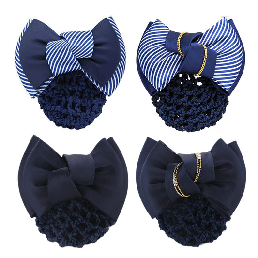 iRIIRIO 4pcs Women Hair Clip with Bowknot Hair Bun Cover Barrettes Net Snood Hairnet Bow Bow-knot Decor Hair Clip Hairnet for Ladies(Blue)