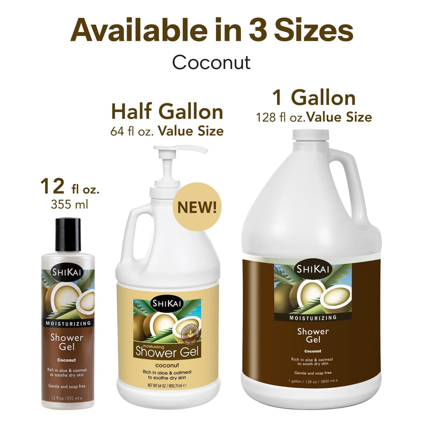 ShiKai Daily Moisturizing Shower Gel (Gardenia, 1 Gallon) | with Hydrating Aloe Vera & Oatmeal | Scented Body Wash for Dry Skin Relief