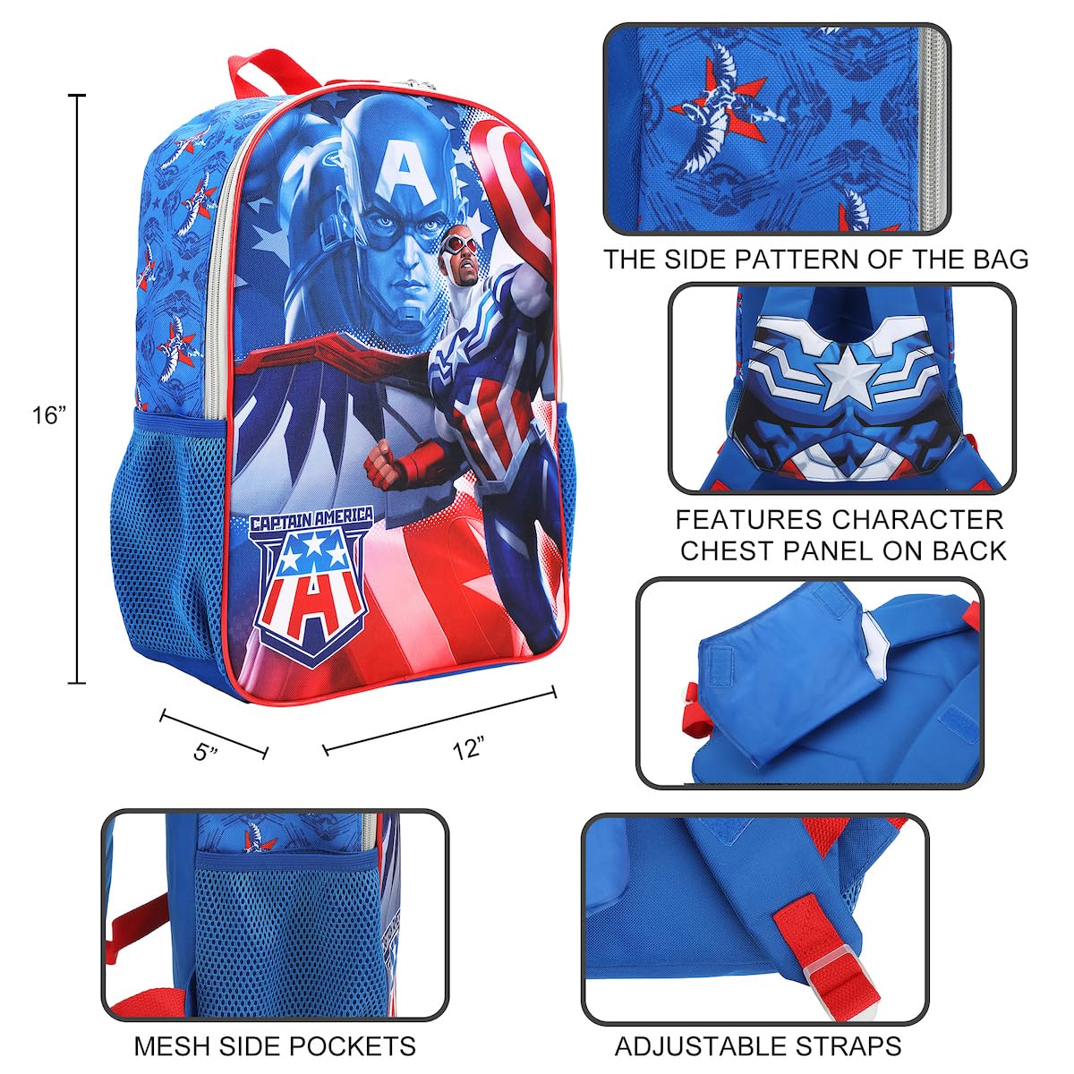 Bioworld Marvel Captain America 16 Cosplay Chest Panel Youth Backpack