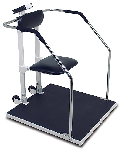 Digital Chair Scale or Stand On Scale with Flip Up Seat and Concealed Wheels