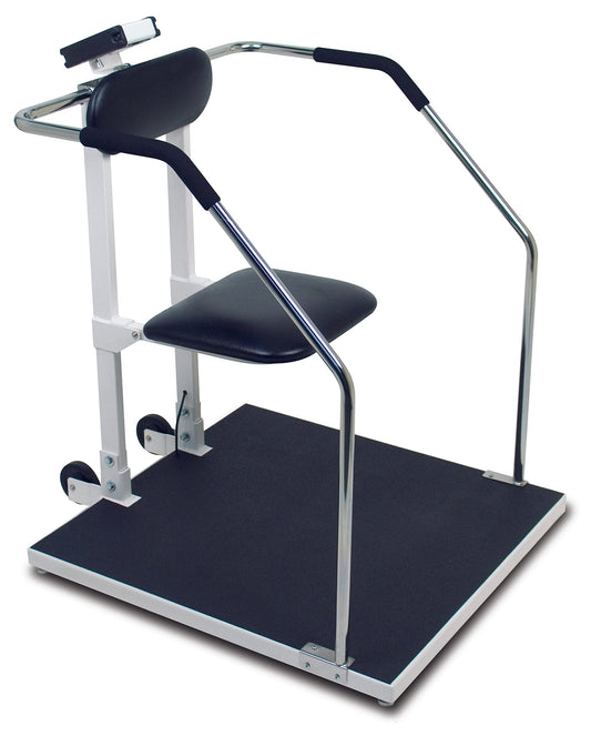 Digital Chair Scale or Stand On Scale with Flip Up Seat and Concealed Wheels