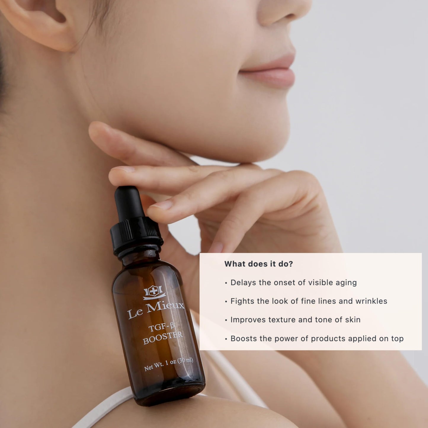 Le Mieux TGF-B Booster - Anti Aging Triple Growth Factor Facial Serum with Hyaluronic Acid & Peptides, Hydrating Face Serum with No Parabens (1 oz