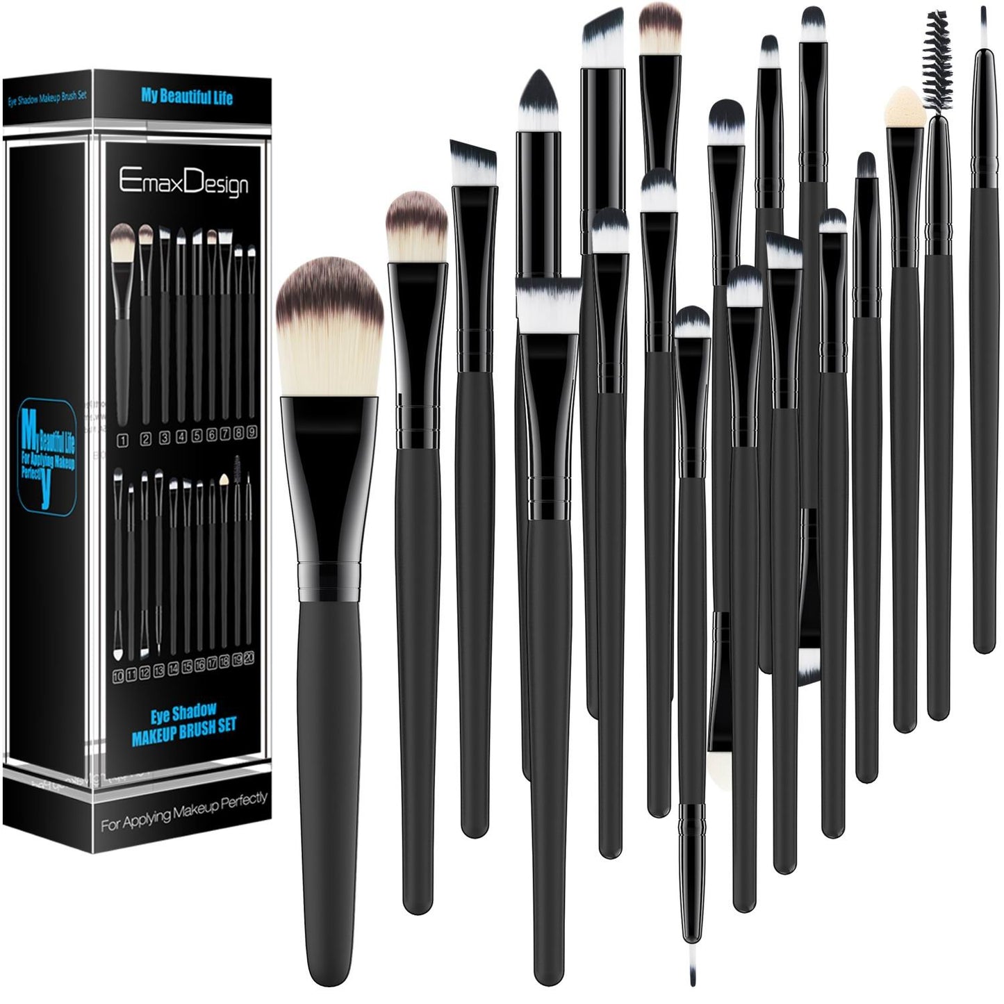 EmaxDesign 20 Pieces Makeup Brush Set Professional Face Eye Shadow Eyeliner Foundation Blush Lip Makeup Brushes Powder Liquid Cream Cosmetics Blending
