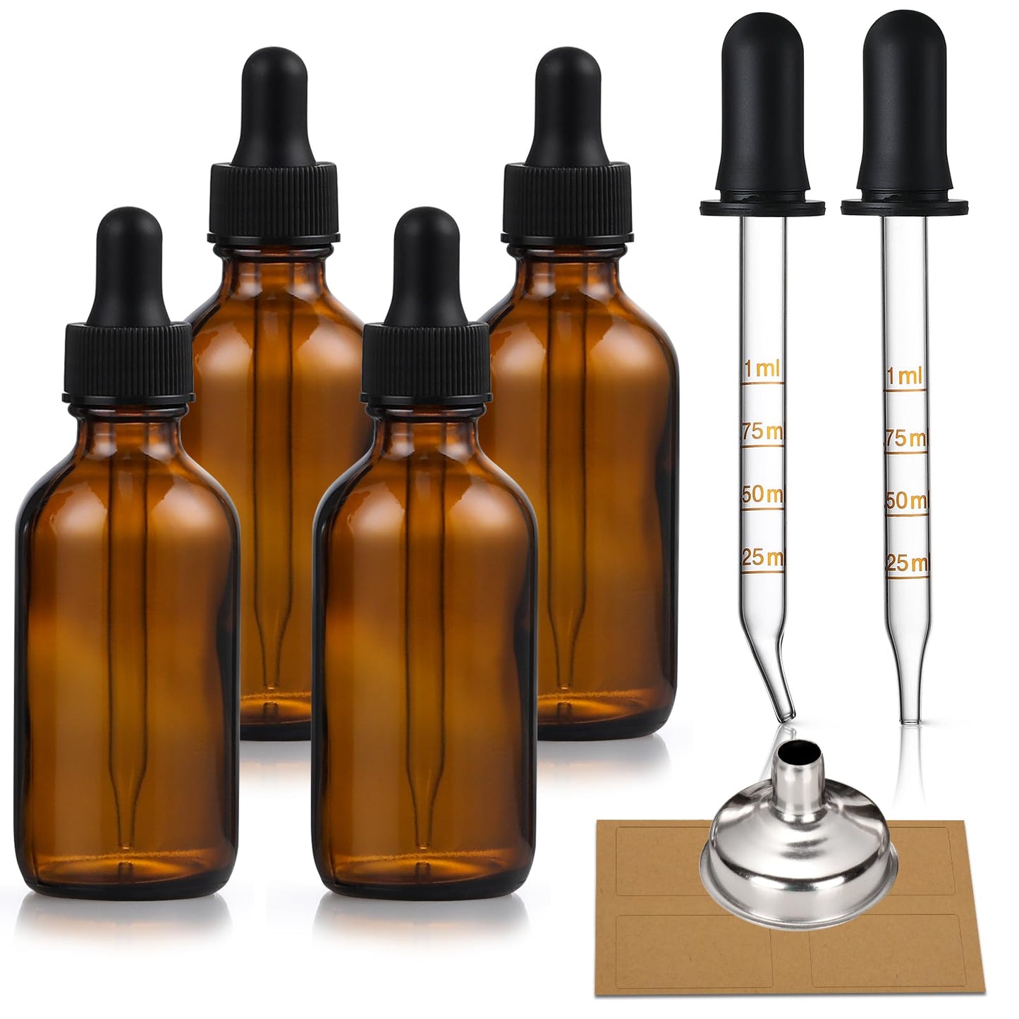 4 Pack, 1 oz Amber Glass Dropper Bottles Plus 2pcs Graduated Calibrated Glass Pipettes (1ml)- 30ml Dark Brown Tincture Bottles with Eye Droppers Beauty and Personal Care AOZITA Default Title