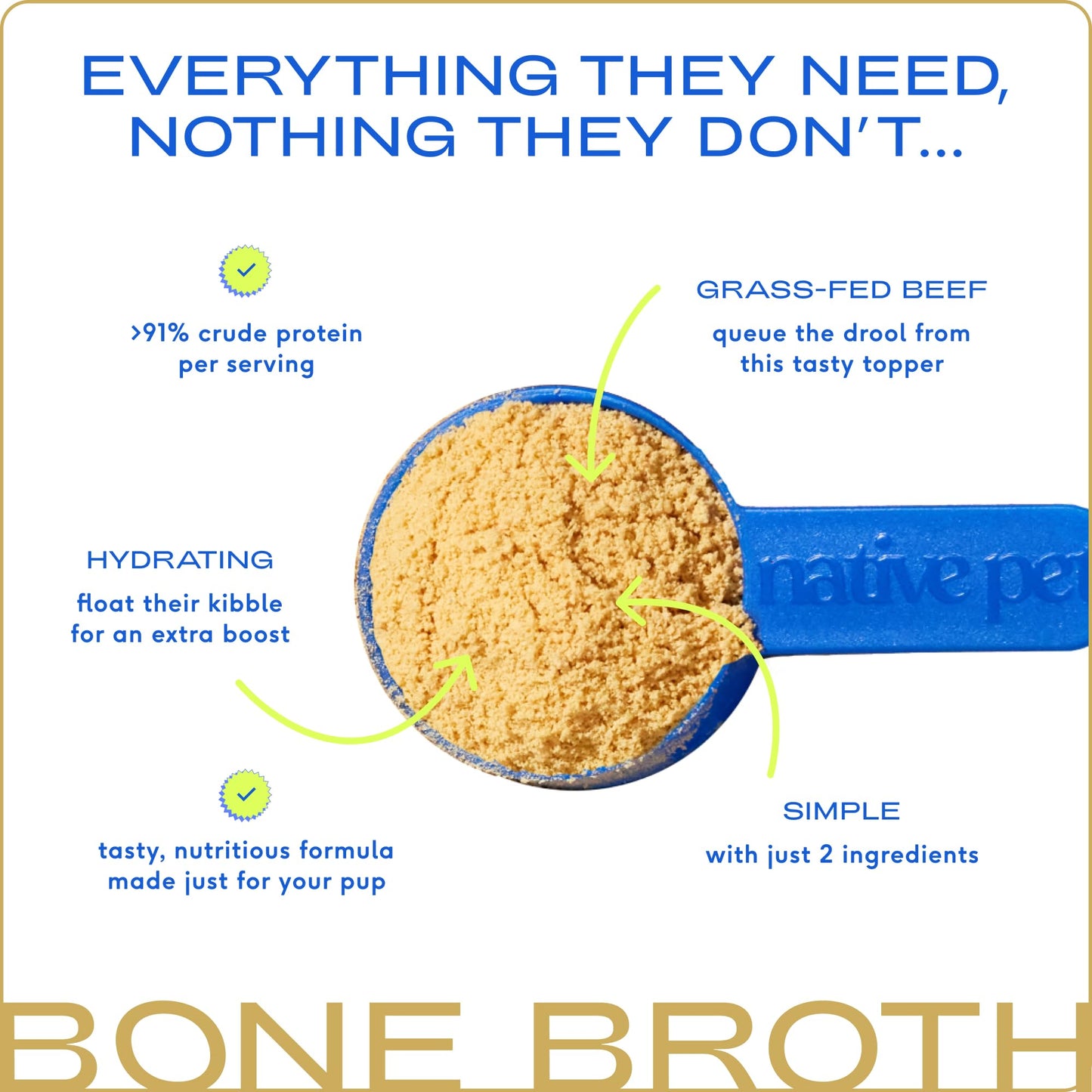 Native Pet Bone Broth for Dogs - Real Beef Broth Dog Food Toppers, Hydration & Nutrition for Joints, Immunity & Heart Health - 48 Scoops