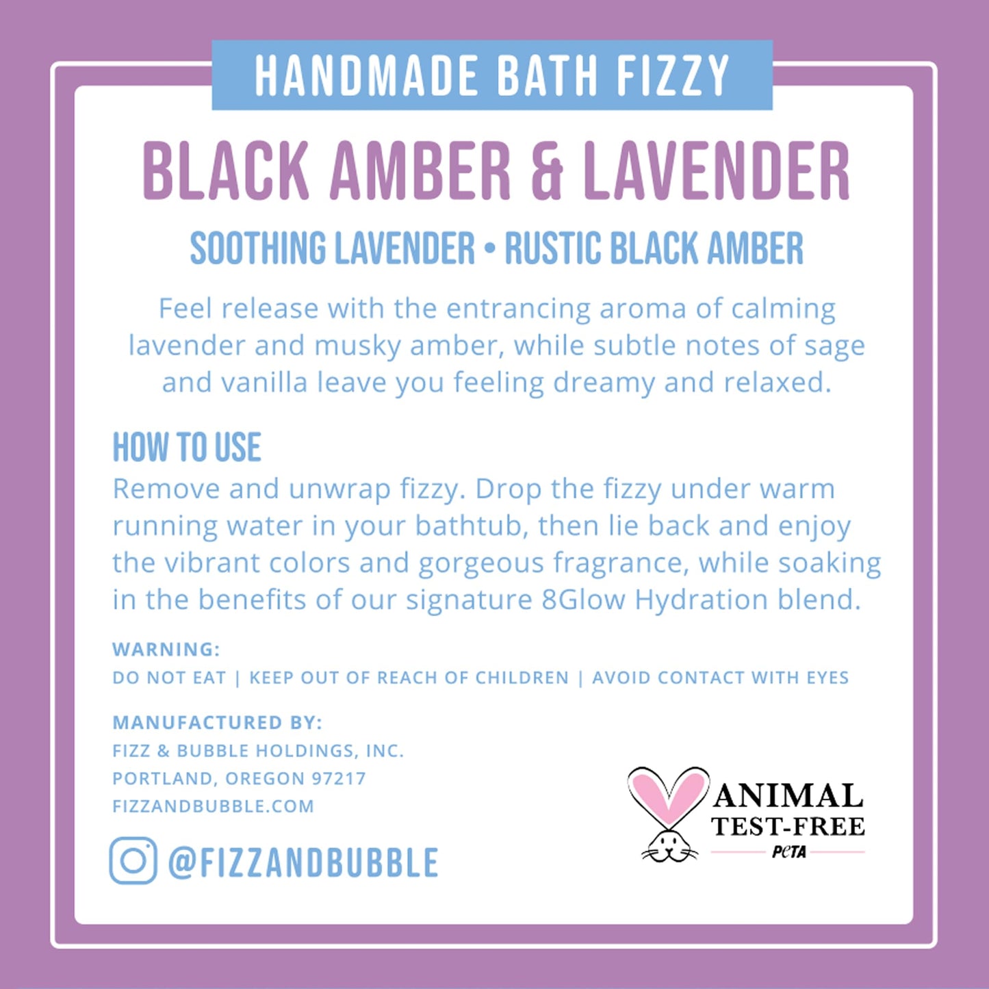 Fizz & Bubble Premium Moisturizing Artisan Bath Bomb Fizzies for Adults, Women, Kids, and Gifts - Black Amber and Lavender