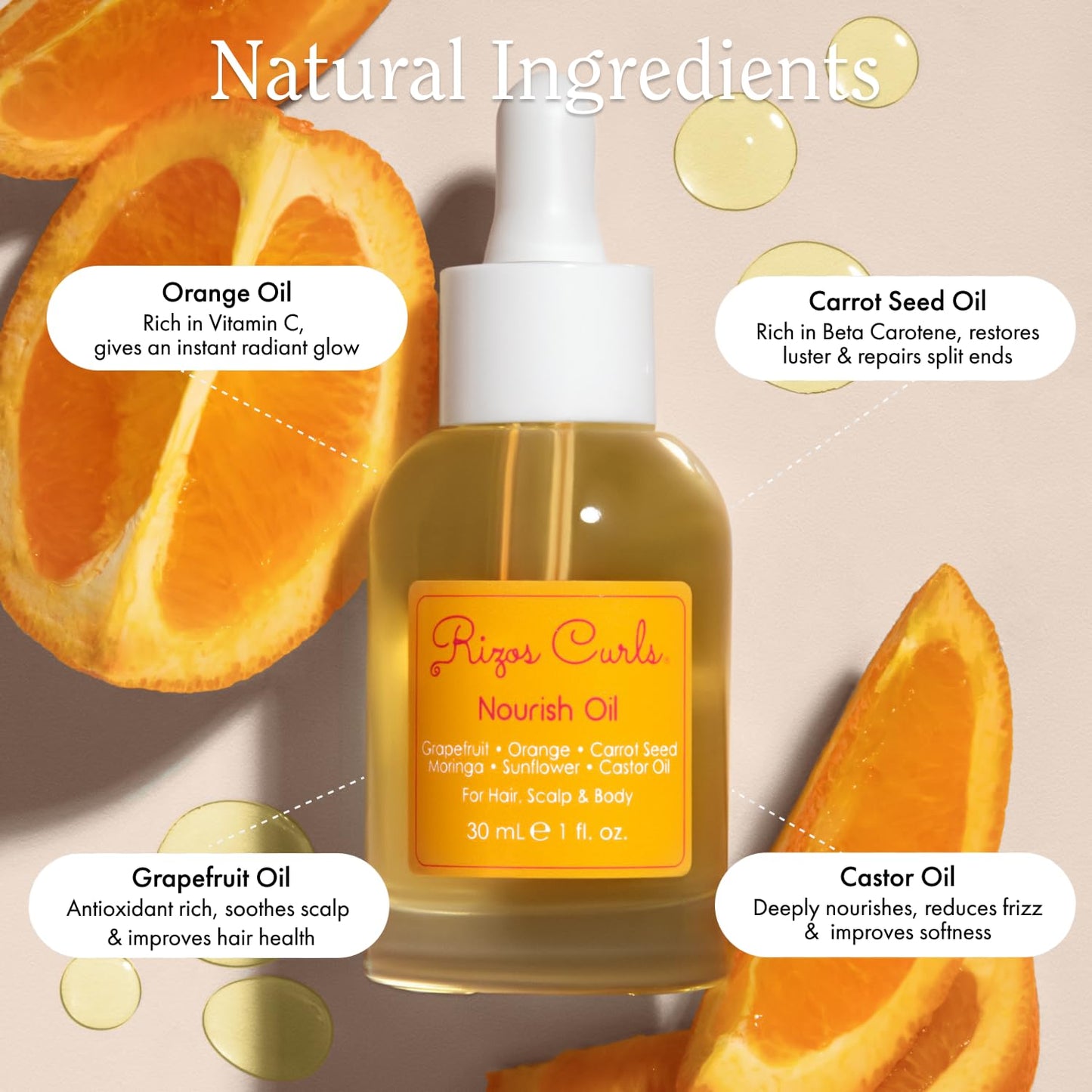 Rizos Curls Nourish Oil - Strength & Frizz Control - Improve Split Ends & Repair Dry Brittle Hair - Smooths & Hydrates All Hair Types Straight, Wavy