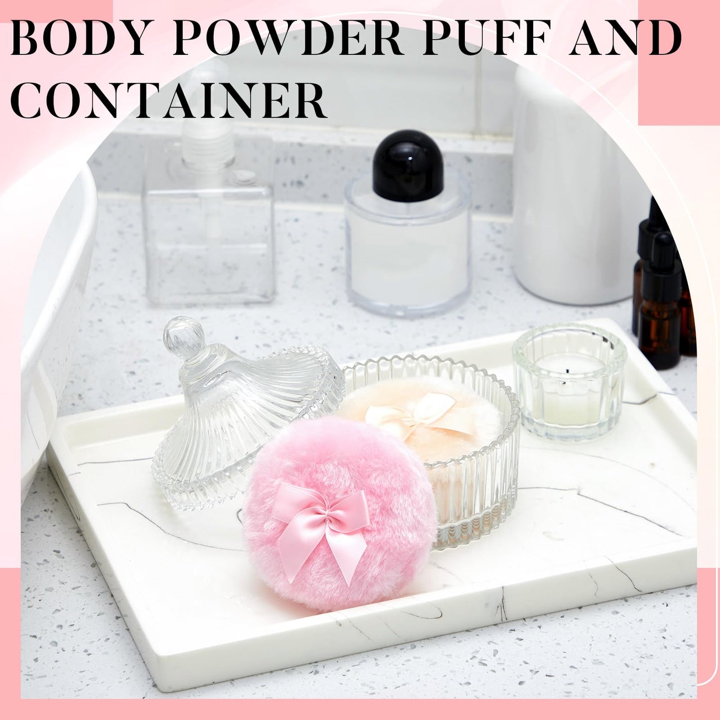 Tioncy 3 Pcs Large Body Powder Puff and Container Valentine's Day gift Powder Container with Puff Crystal Case Soft Washable Reusable Velour Face Body Beauty and Personal Care Tioncy