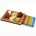 Seville Classics Bamboo Premium Wood Cutting Board Serving Tray w/ 7 Color-Coded BPA-Free Mats, for Chopping Bread, Cheese, Fruits, Vegetables…