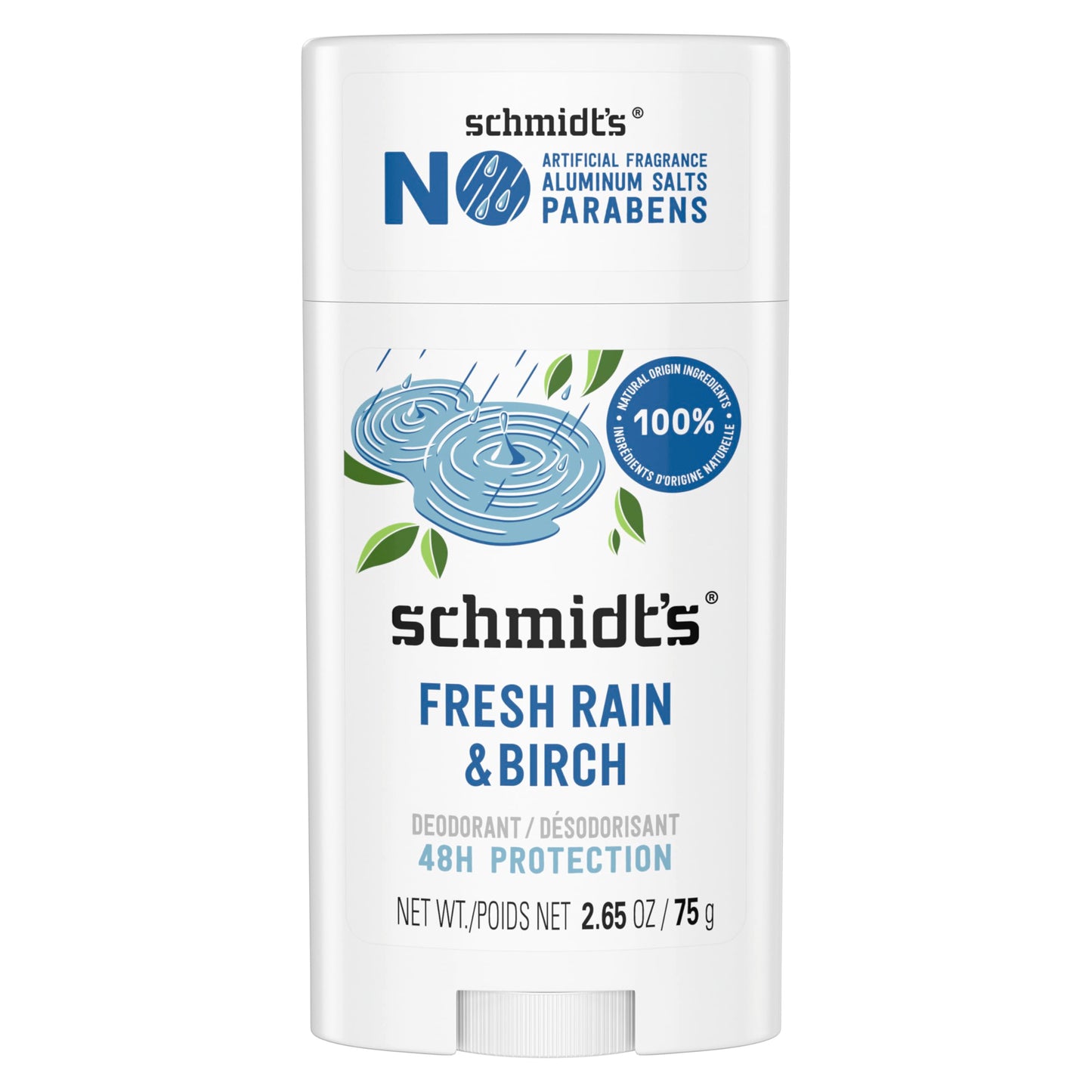 Schmidt's Aluminum-Free Vegan Deodorant Fresh Rain & Birch with 24 Hour Odor Protection, for Women and Men, Natural Ingredients, Cruelty-Free, 2.65 oz Beauty and Personal Care Schmidt's
