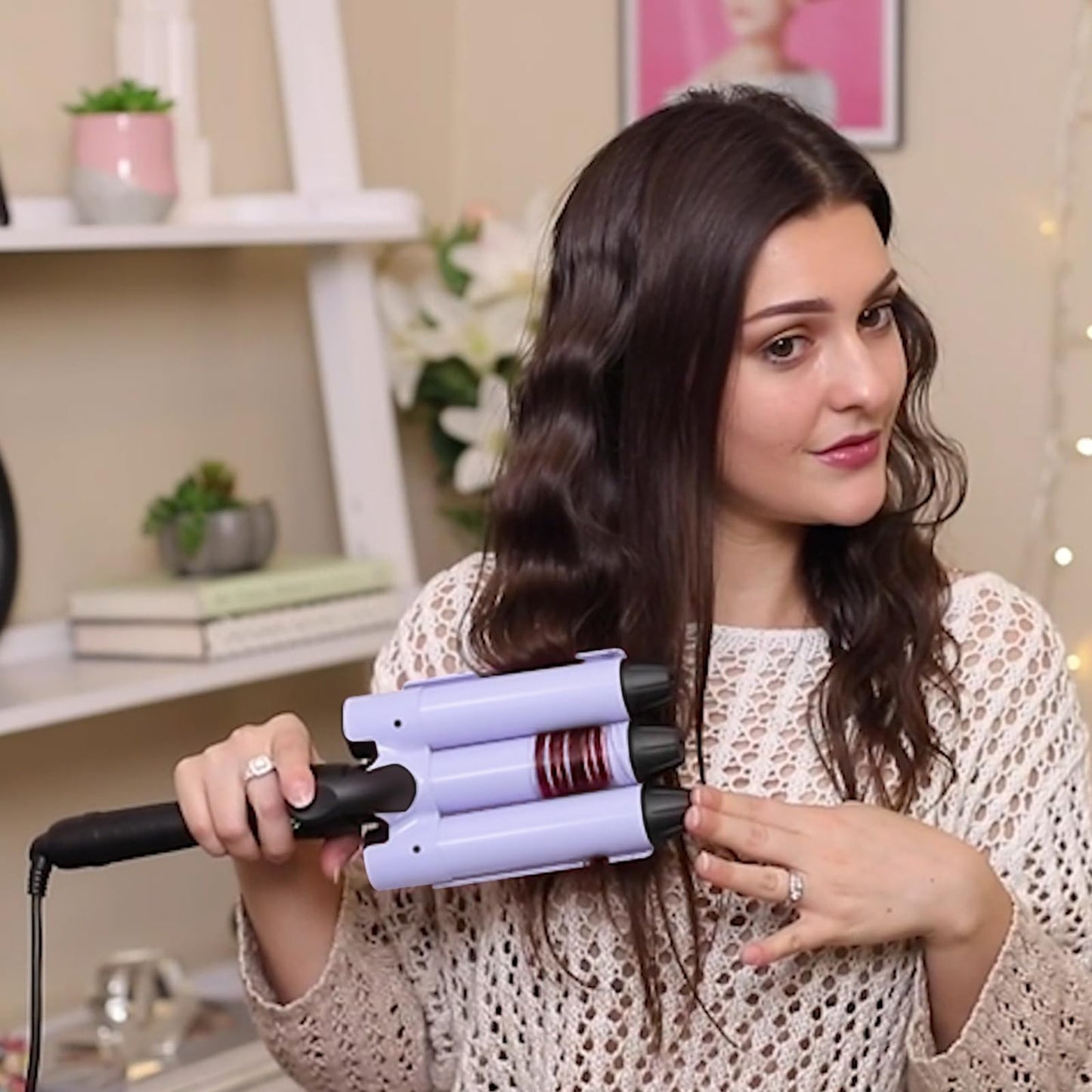 32mm (1.25") Mermaid Beach Waves Curling Iron, Aima Beauty Hair Waver 3 Barrel, Mermaid Big Wave Waver Iron with Adjustable Temperature, Durable