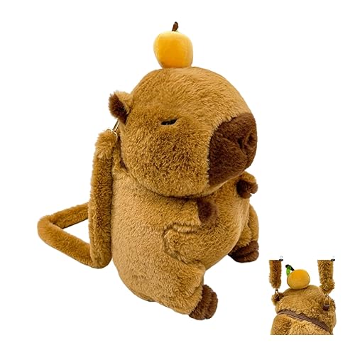 semmoi Capybara Plush Daypack - Kawaii Backpack, Y2K Aesthetic, Cute Daypack, Lightweight (Brown)