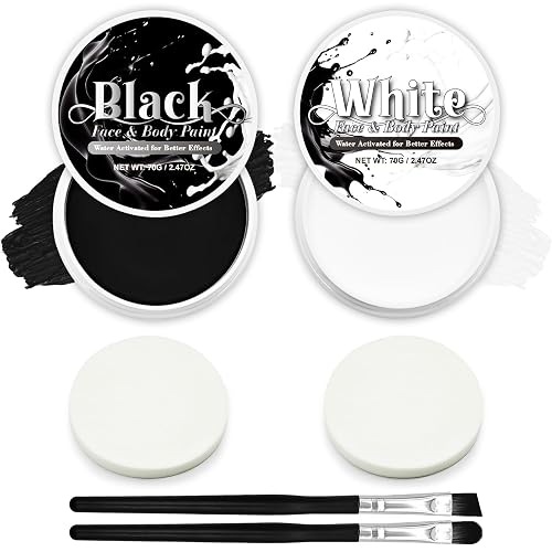 Black & White Face Paint Set (2.47 oz Each) - Professional High Pigment Oil-Based Makeup Kit for Halloween SFX, Clown, Joker, Skeleton Cosplay - Body