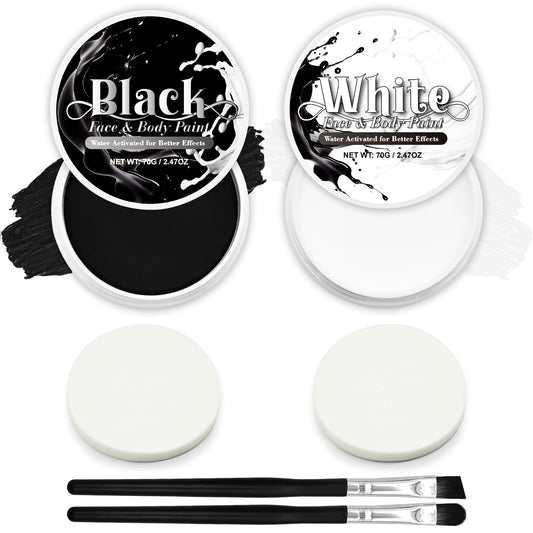 Black & White Face Paint Set (2.47 oz Each) - Professional High Pigment Oil-Based Makeup Kit for Halloween SFX, Clown, Joker, Skeleton Cosplay - Body