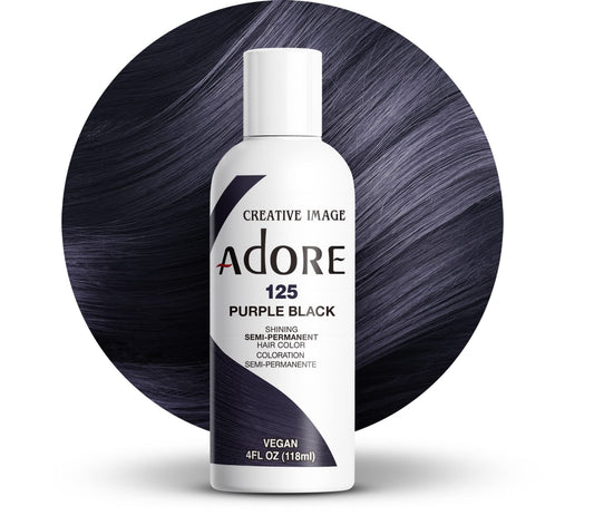 Adore Semi Permanent Hair Color (125 Purple Black) | Vegan & Cruelty-Free Black Hair Dye | No Ammonia, No Peroxide, No Alcohol | 4 Fl Oz