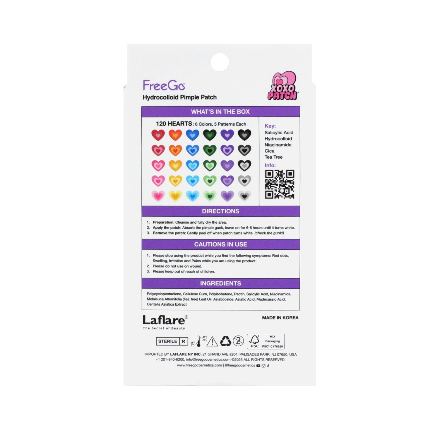 FreeGo XOXO Hydrocolloid Pimple Patch 120 Counts | Cute Colorful Heart Shape | Salicylic Acid, Niacinamide, CICA, Tea Tree | Made in Korea