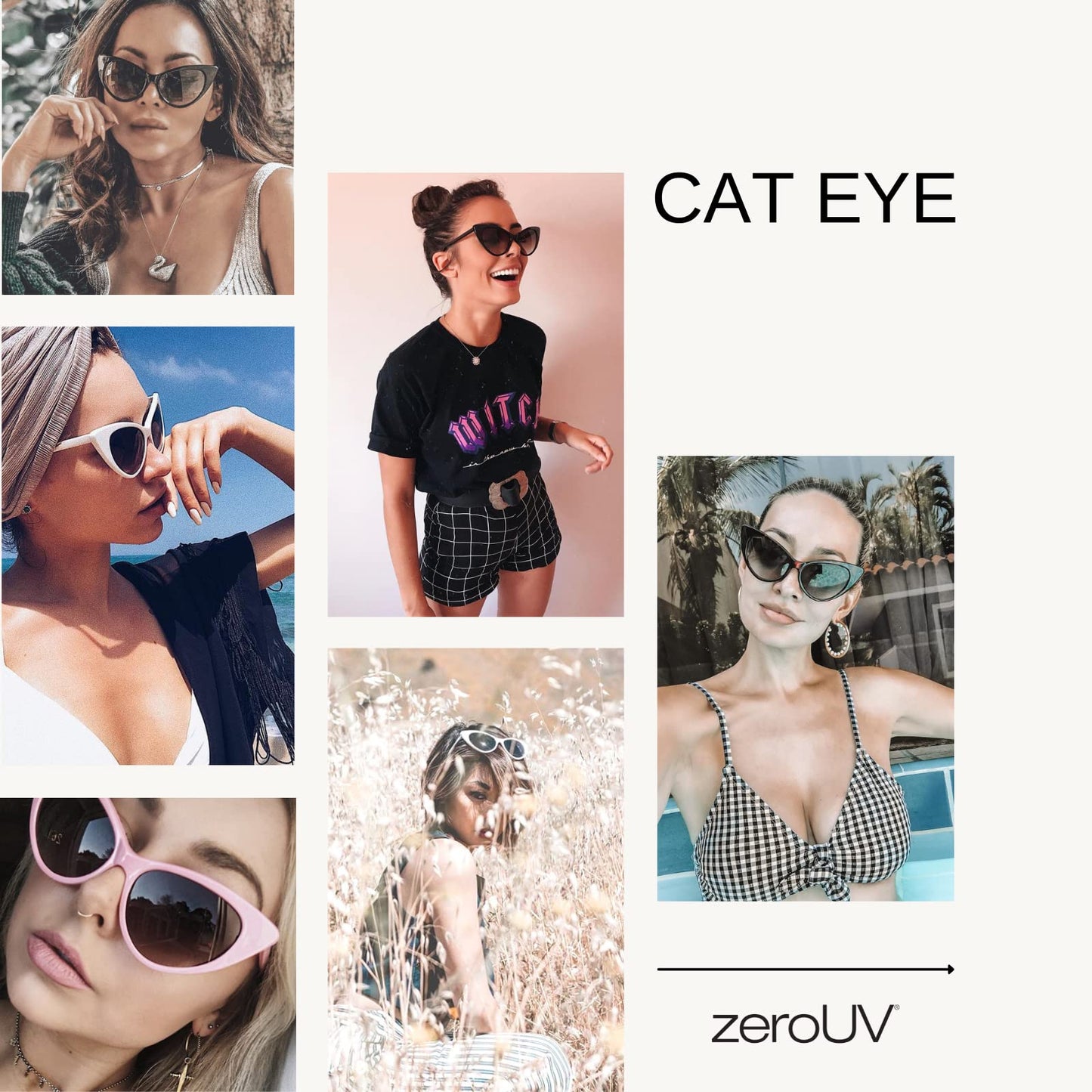 zeroUV Super Cateyes Vintage Inspired Fashion Mod Chic High Pointed Cat-Eye Sunglasses (Light Pink)