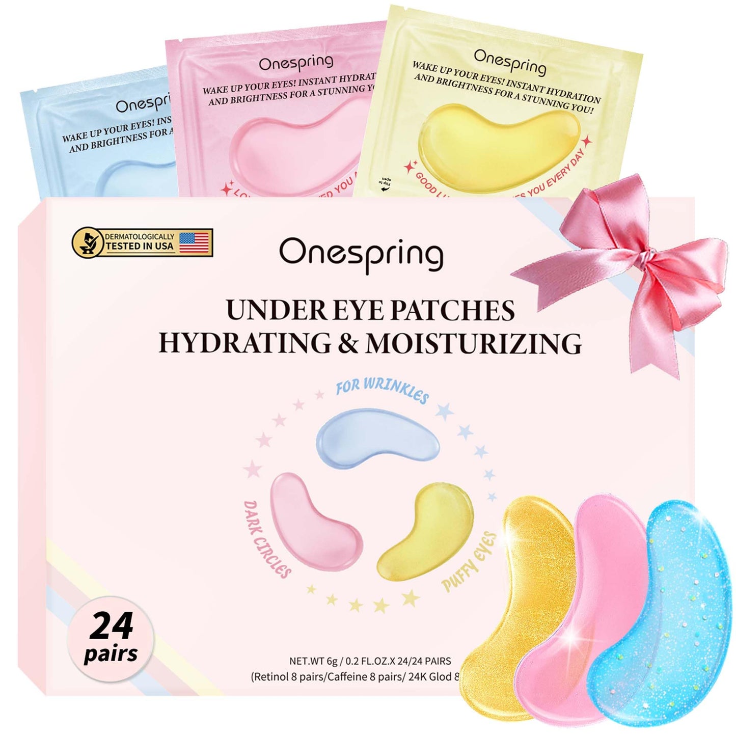 Onespring Eye Masks (24 Pairs) - Gift for Her - Caffeine, 24K Gold and Retinol Under Eye Patches for Puffy Eyes, Dark Circles & Fine Lines Beauty and Personal Care Onespring