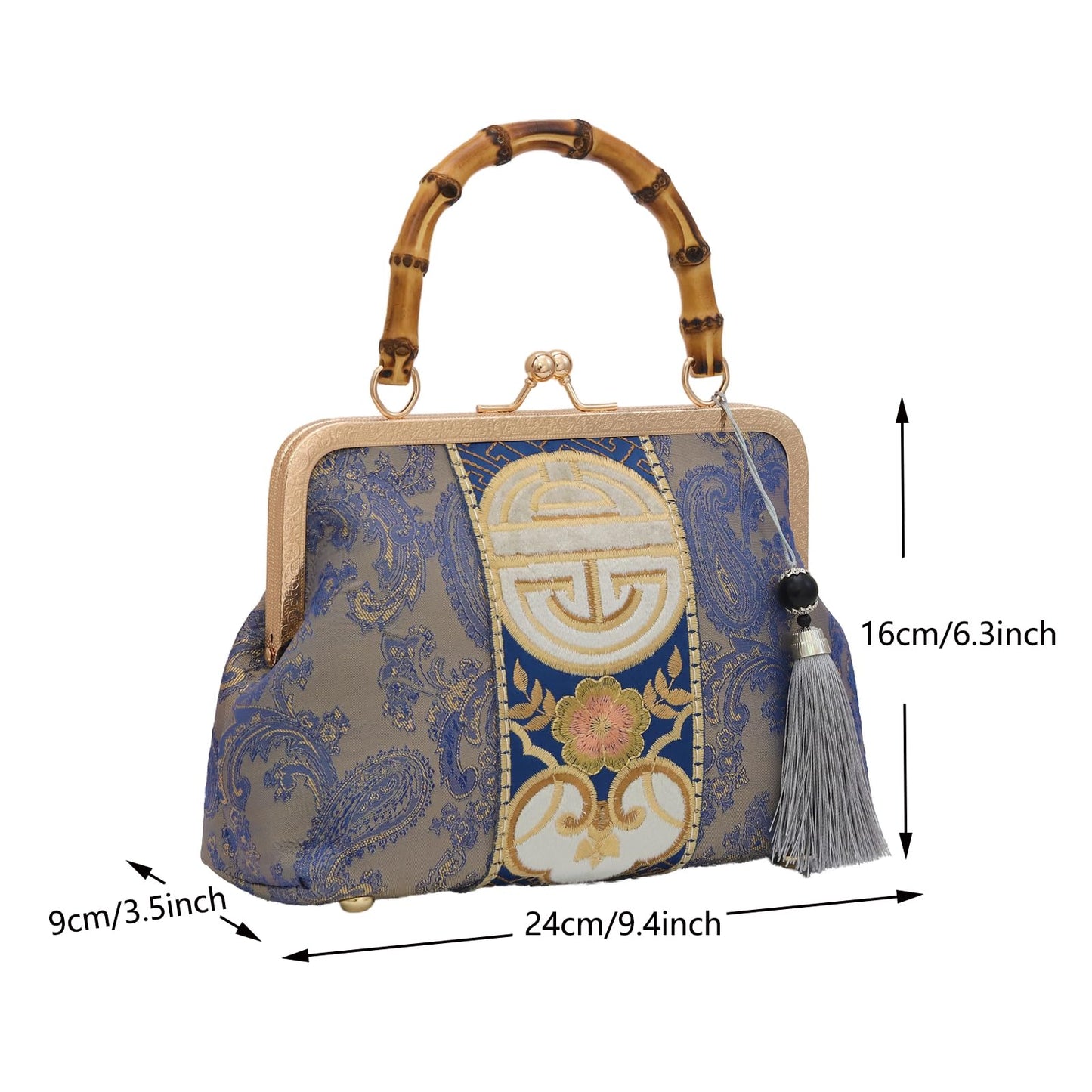 YeBon Retro Shoulder Chain Messenger Clutch Chinese Style Embroidered Jacquard Women's Evening Bags