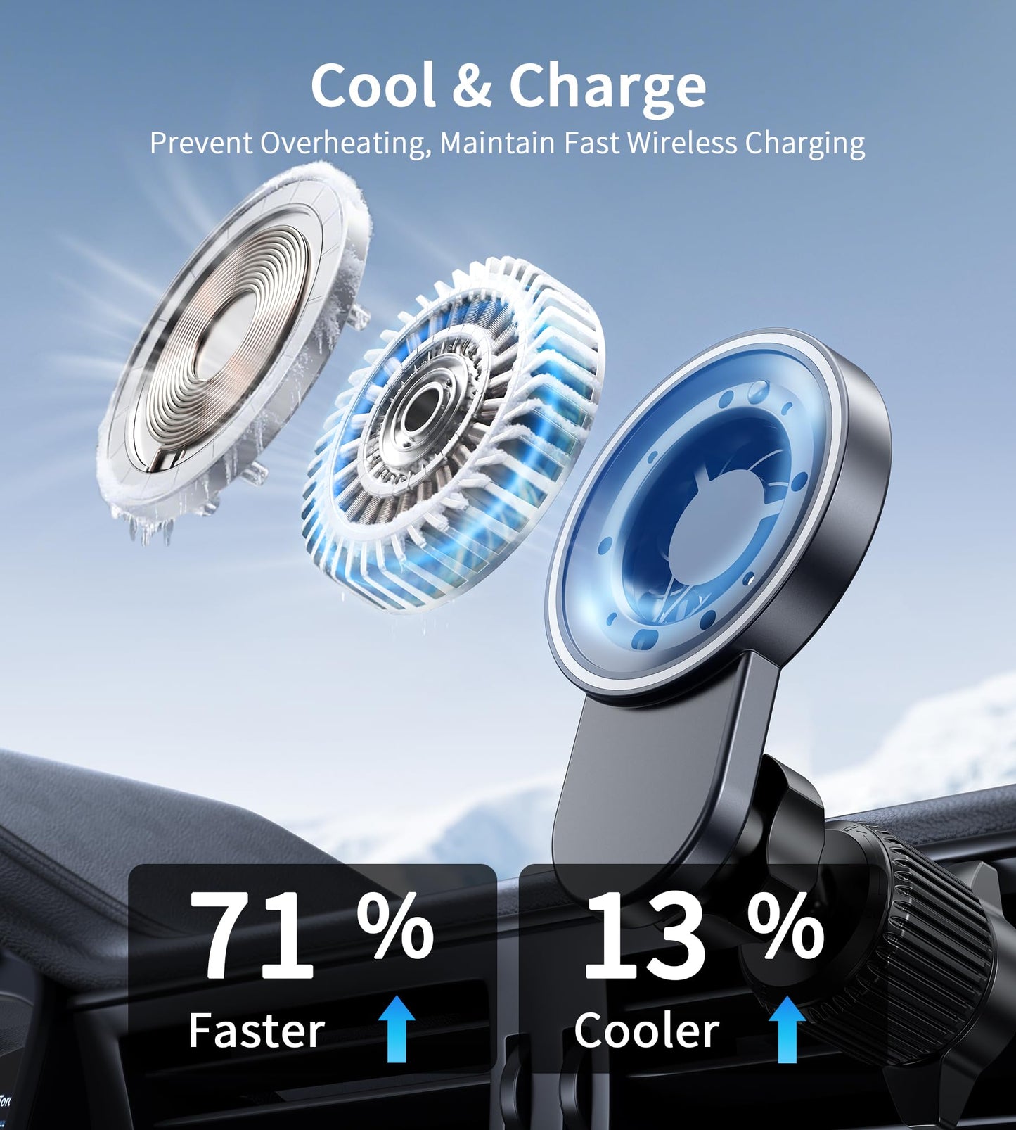 GuMosh for Magsafe Car Mount Charger with Cooling Fan, Fast Magnetic Car Phone Holder, Strong Hook Car Vent Phone Mount, Magnetic Wireless Car…