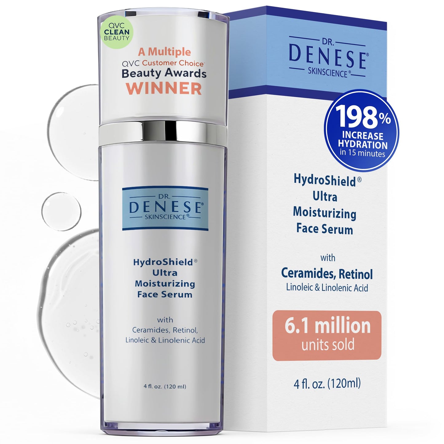Dr. Denese SkinScience HydroShield Ultra Moisturizing Face Serum 4 oz - Retinol & Ceramide Formula for Deep Moisture, Smooth Radiant Skin, Fine Line