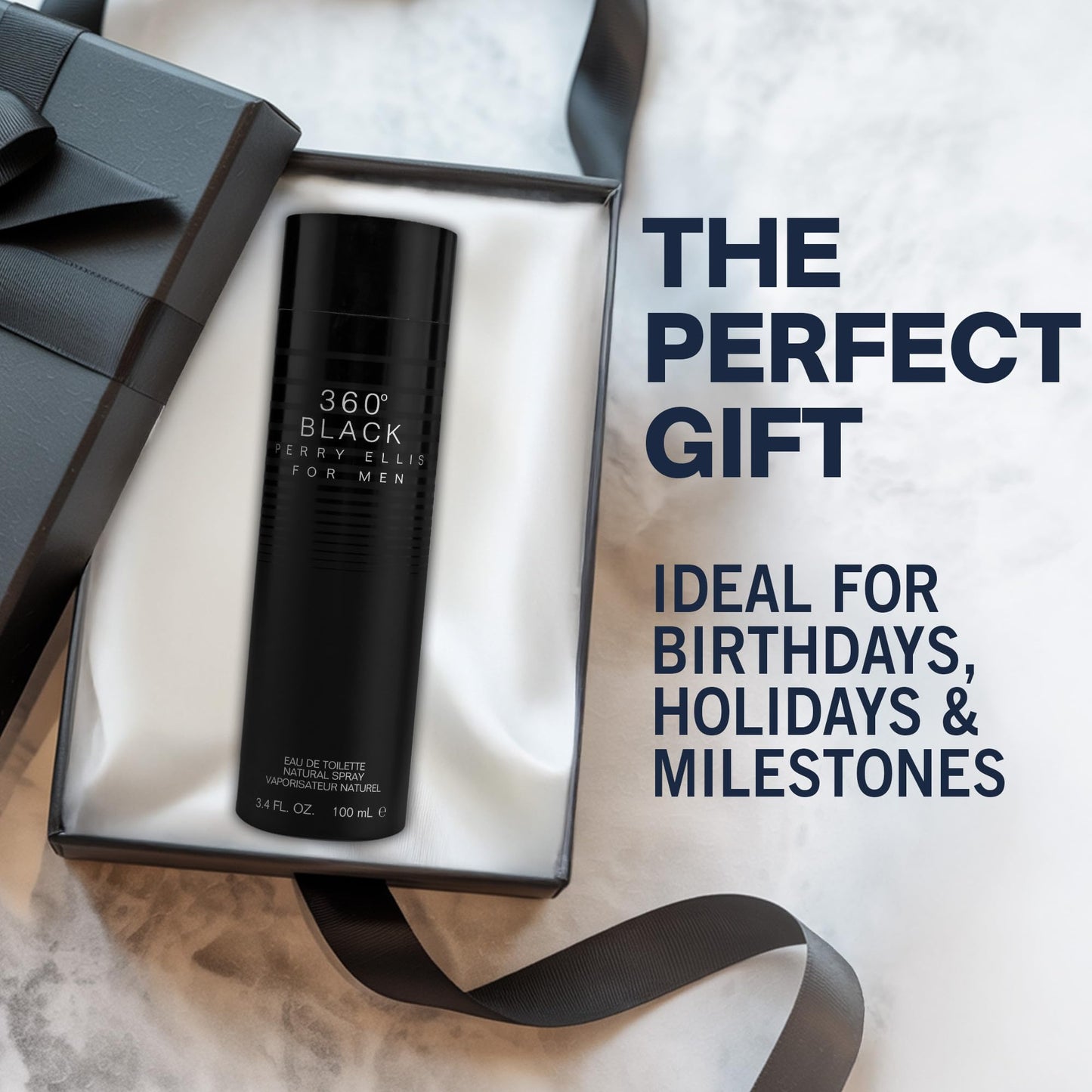 Perry Ellis 360° Black Eau De Toilette Spray for Men - Mens Cologne, Long Lasting Perfume, EDT, Fragrance with Notes of Ginger, Cardamom & Tobacco