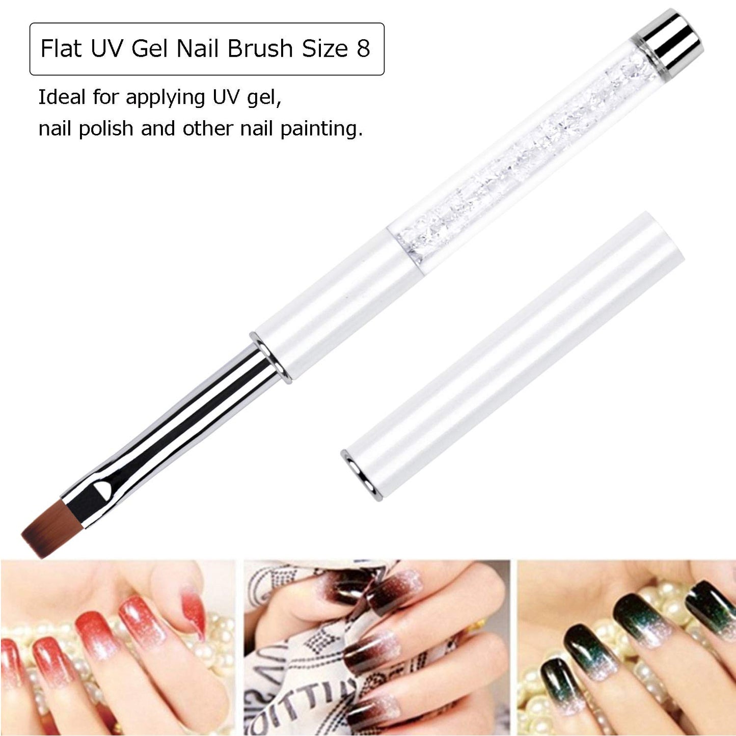 Ycyan 2Pcs Oval & Flat UV Builder Gel Nail Brush Set Rhinestone Handle Professional Nail Art Design Brushes for Polygel Hard Gel