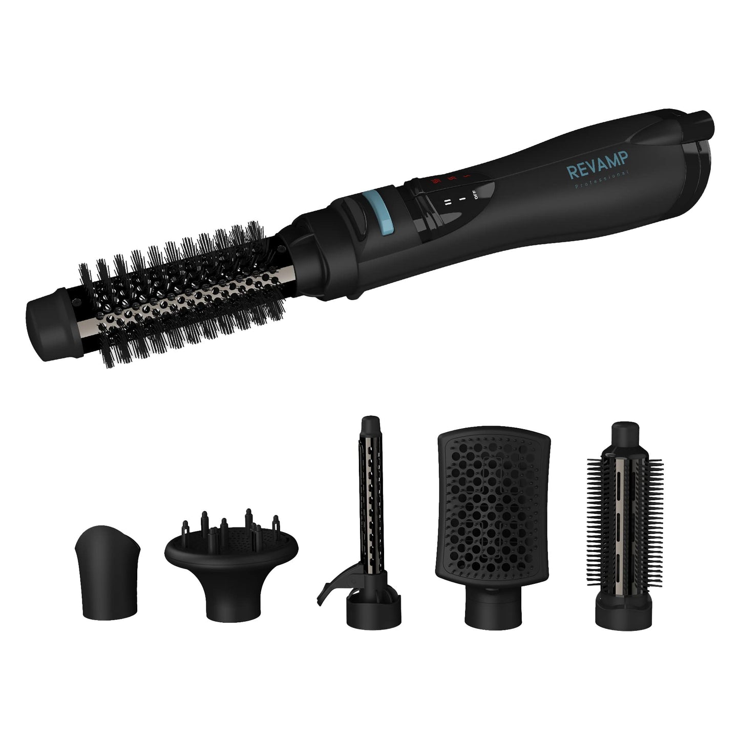 Revamp Progloss Airstyle 6-in-1 Hot Air Multi Styler - Hair Dryer Brush for Wet or Dry Hair Styling - Ceramic Barrel Infused with Progloss Oils