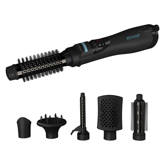 Revamp Progloss Airstyle 6-in-1 Hot Air Multi Styler - Hair Dryer Brush for Wet or Dry Hair Styling - Ceramic Barrel Infused with Progloss Oils