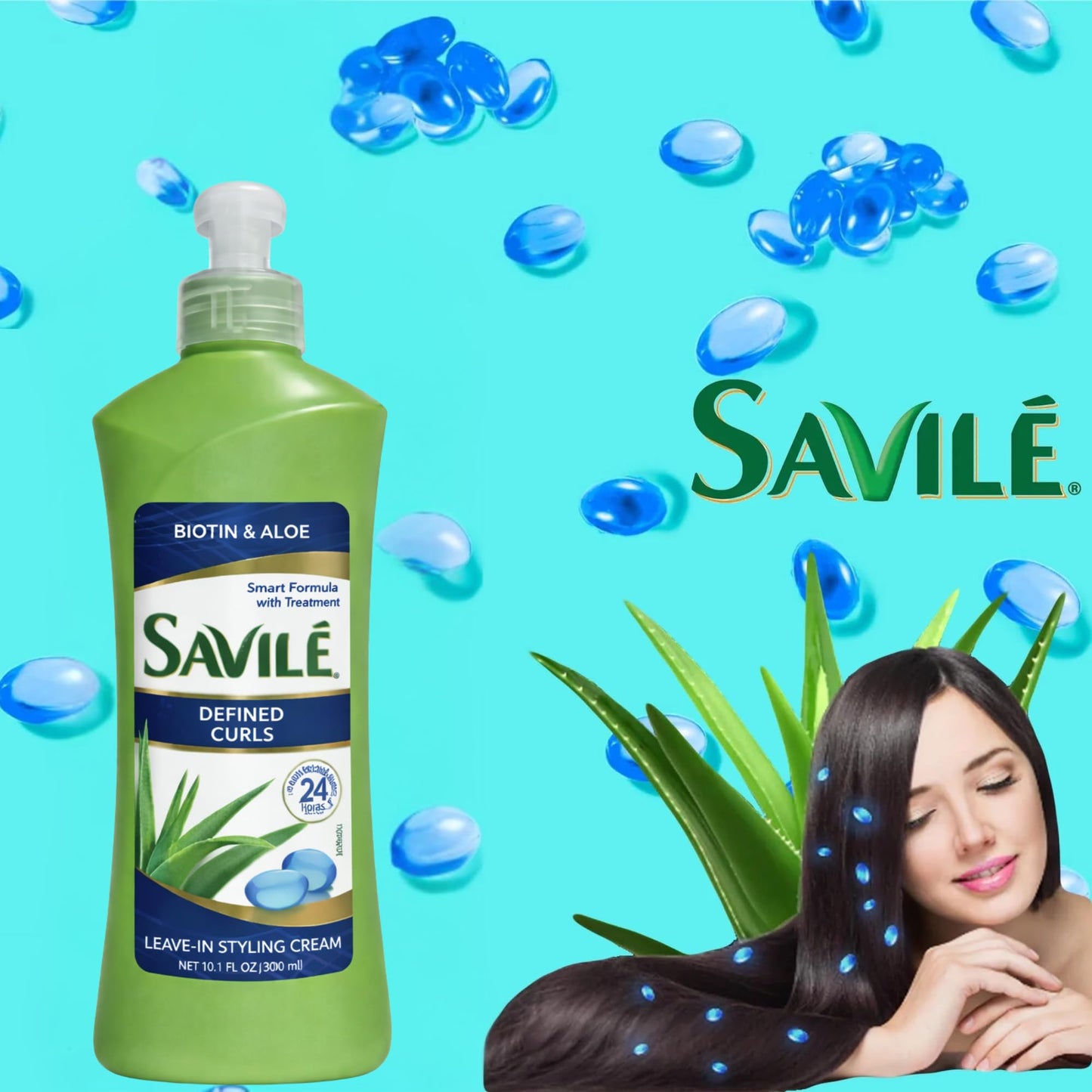 Savile Rizo Leave-In Styling Cream with Aloe Vera & Biotin, Curl Defining Treatment Formula - Frizz Control for Curly Hair - 300 mL Each (Pack of 2)