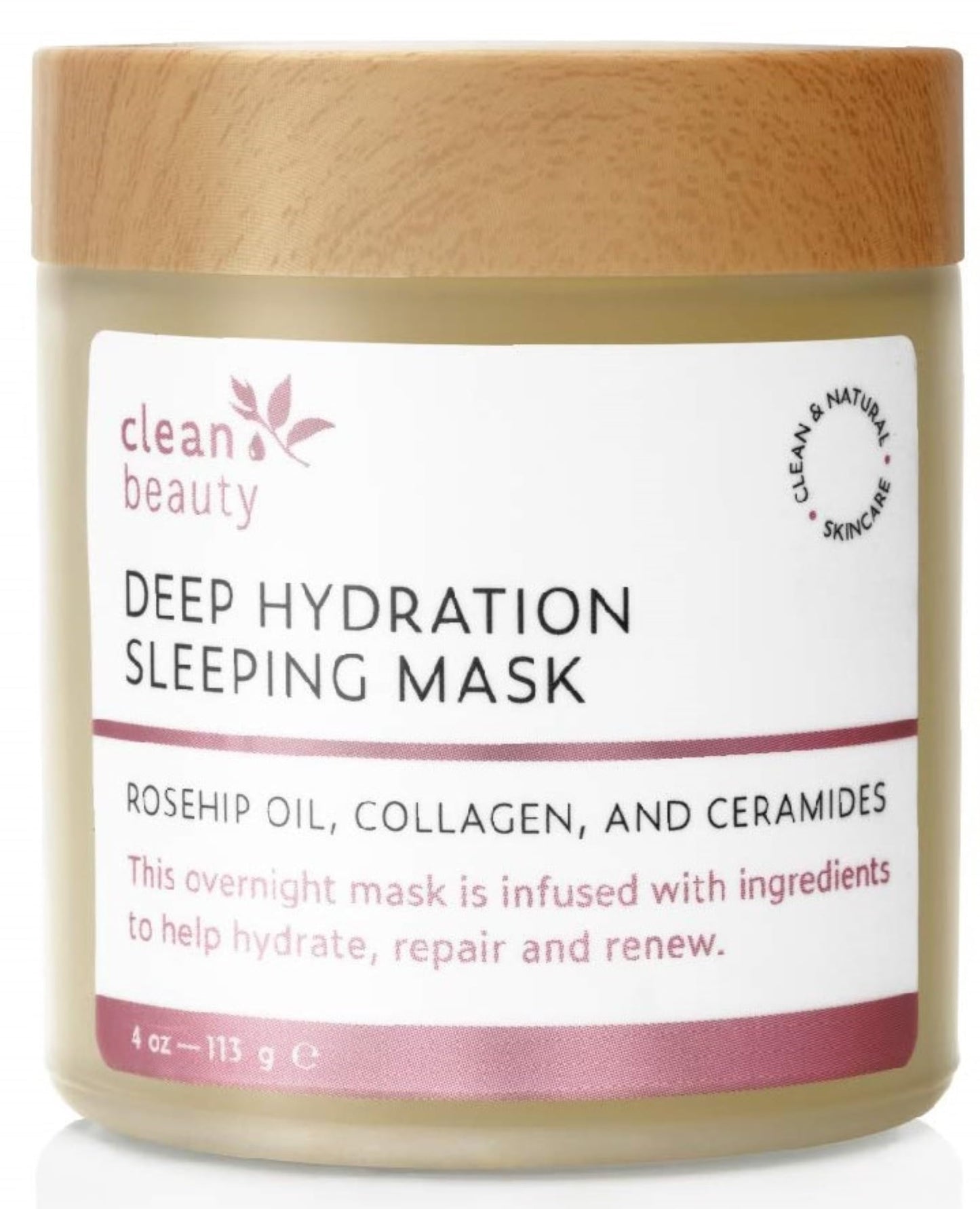 Clean Beauty Deep Hydration Sleeping Face Mask with Rosehip Oil & Collagen - Strengthen Skin & Reduce Fine Lines (4 oz)