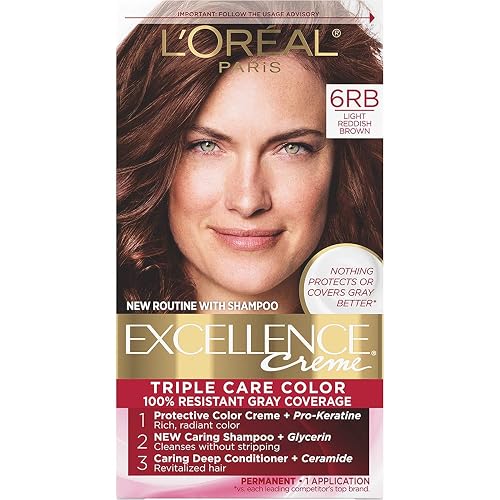 L’Oreal ParisExcellence Creme Triple Protection Hair Color, Light Reddish Brown (Warmer) [6RB] 1 Each (Pack of 3)