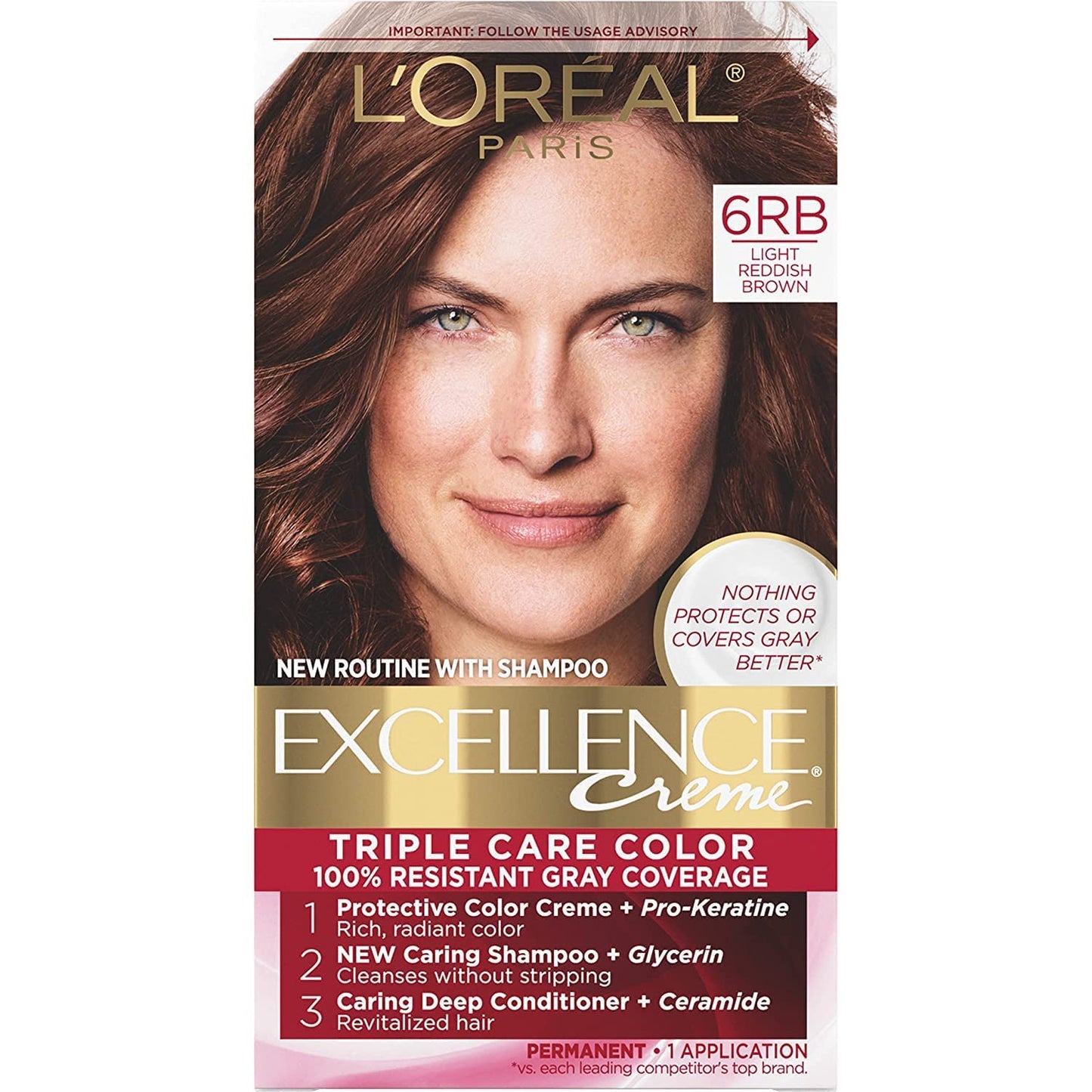 L'Oreal Excellence Creme Triple Protection Hair Color, Light Reddish Brown (Warmer) [6RB] 1 Each (Pack of 6)