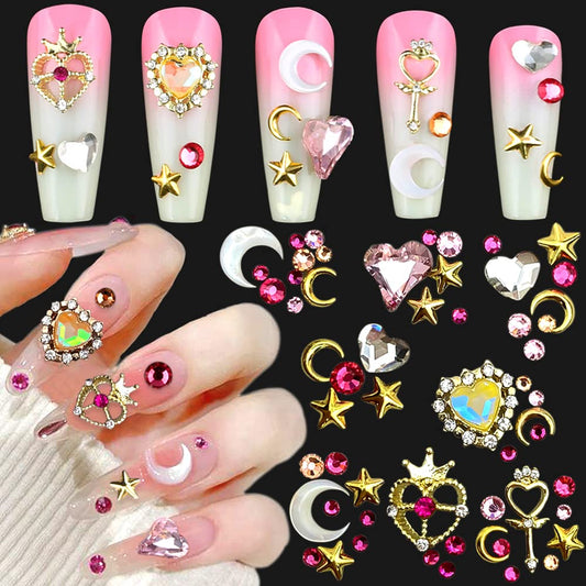 Dornail 3D Nail Charms for Acrylic Nails Crystal Heart Nail Rhinestones Star Moon Alloy Nail Art Charms Colorful Nail Gems Nail Decorations for Nail Beauty & Personal Care Dornail