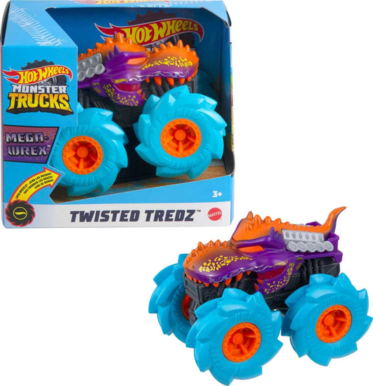 Hot Wheels Monster Trucks Twisted Tredz Creature Themed 1:43 Scale Flywheel Friction Motor Assorted Stylized Giant Wheels Power over Terrain…