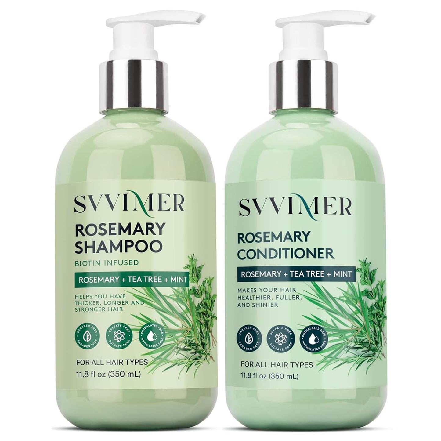 Svvimer Hair Thickening Shampoo and Conditioner - Rosemary Shampoo with Biotin Tea Tree Oil Mint for Thinning Hair - Sulfate Free for Women and Men