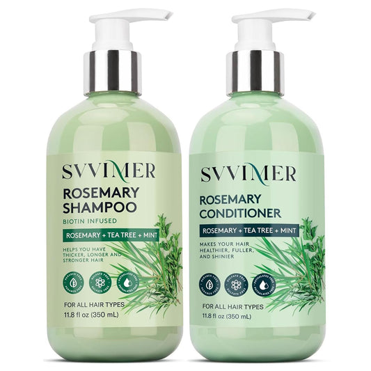 Svvimer Hair Thickening Shampoo and Conditioner - Rosemary Shampoo with Biotin Tea Tree Oil Mint for Thinning Hair - Sulfate Free for Women and Men