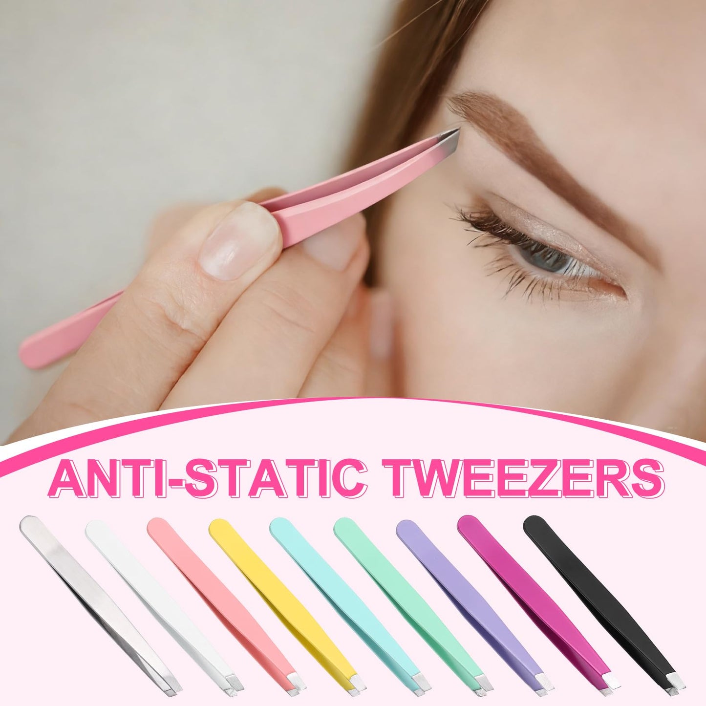 HARFINGTON 12Pcs Eyebrow Tweezers Set Stainless Steel Slanted Tip Beauty Tweezers Hair Plucking Casual Beauty Tools for Facial Hair Eyebrow, Pink Beauty and Personal Care HARFINGTON
