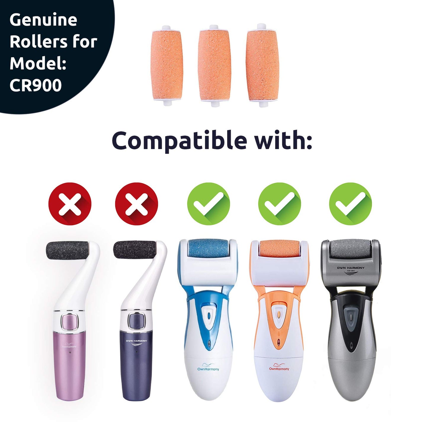 Own Harmony Extra Coarse 3 Refill Rollers Best Fit for Electric Callus Remover CR900 - Foot Care for Healthy Feet - Pedicure File Tools - Replacement